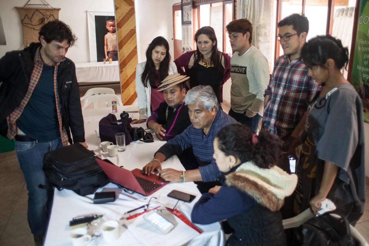 The Indigenous Bogota reporting team in the newsroom