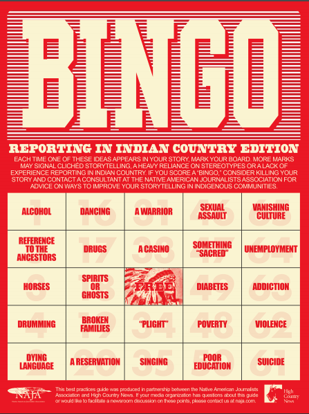 Bingo Card graphic identifying reliance on tropes or stereotypes in reporting 
