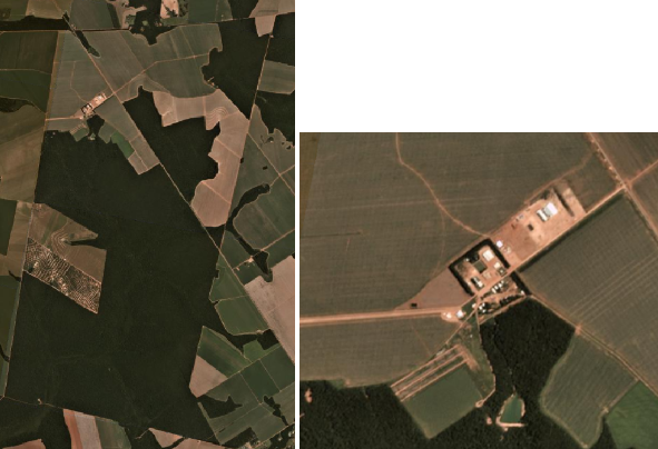 The image of Lazarotto’s property shows that its only grain silos are in the upper left corner of the farm. and a closeup of the silos.