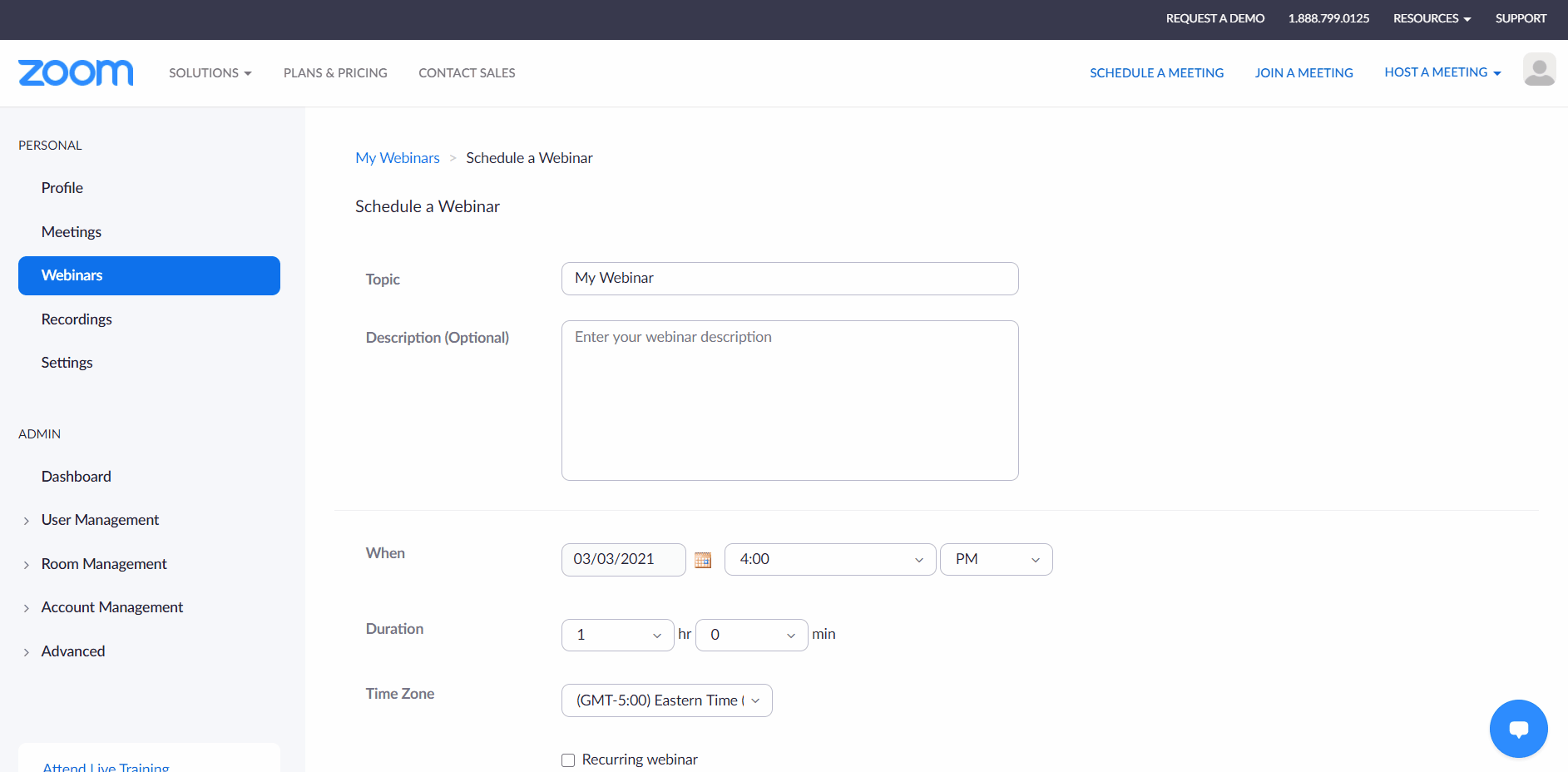 Gif showing webinar scheduling options