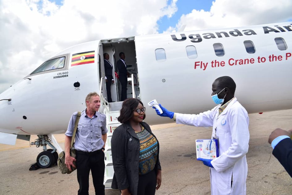 Working on a story about the revival of Uganda Airlines, Sarah Biryomumaisho lands in Juba, South Sudan where she has her temperature taken.