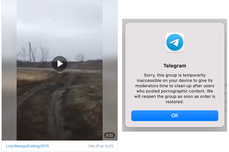 Example of a Telegram post from Mariupol, Ukraine which was removed by moderators