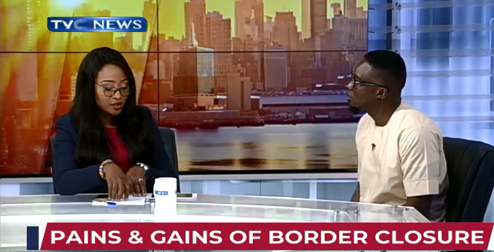 Dan-Ikapoyi discussing effects of the Nigerian border closure with economist, Harding Udoh, on TVC Breakfast.