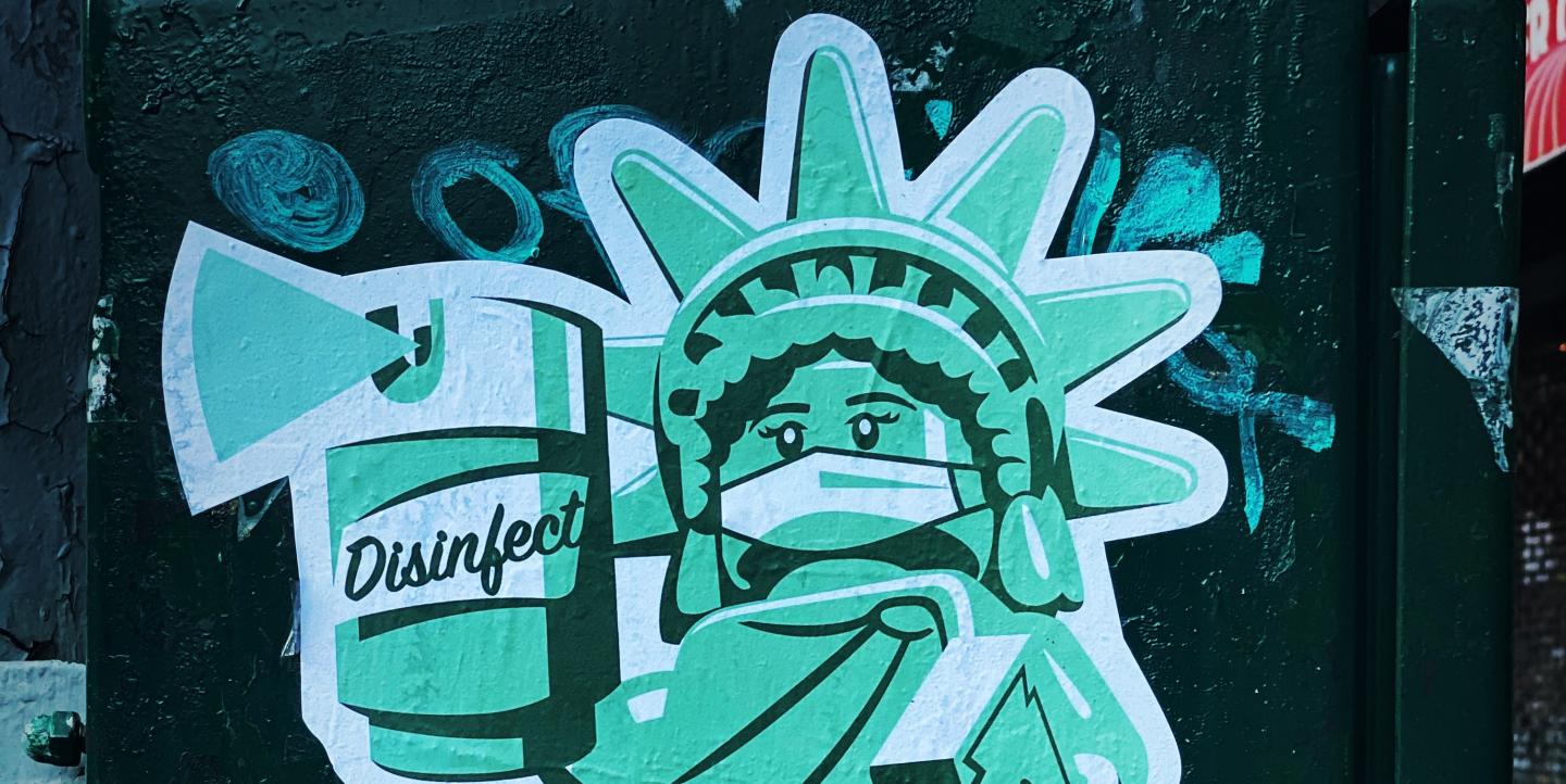 Statue of Liberty mural with mask