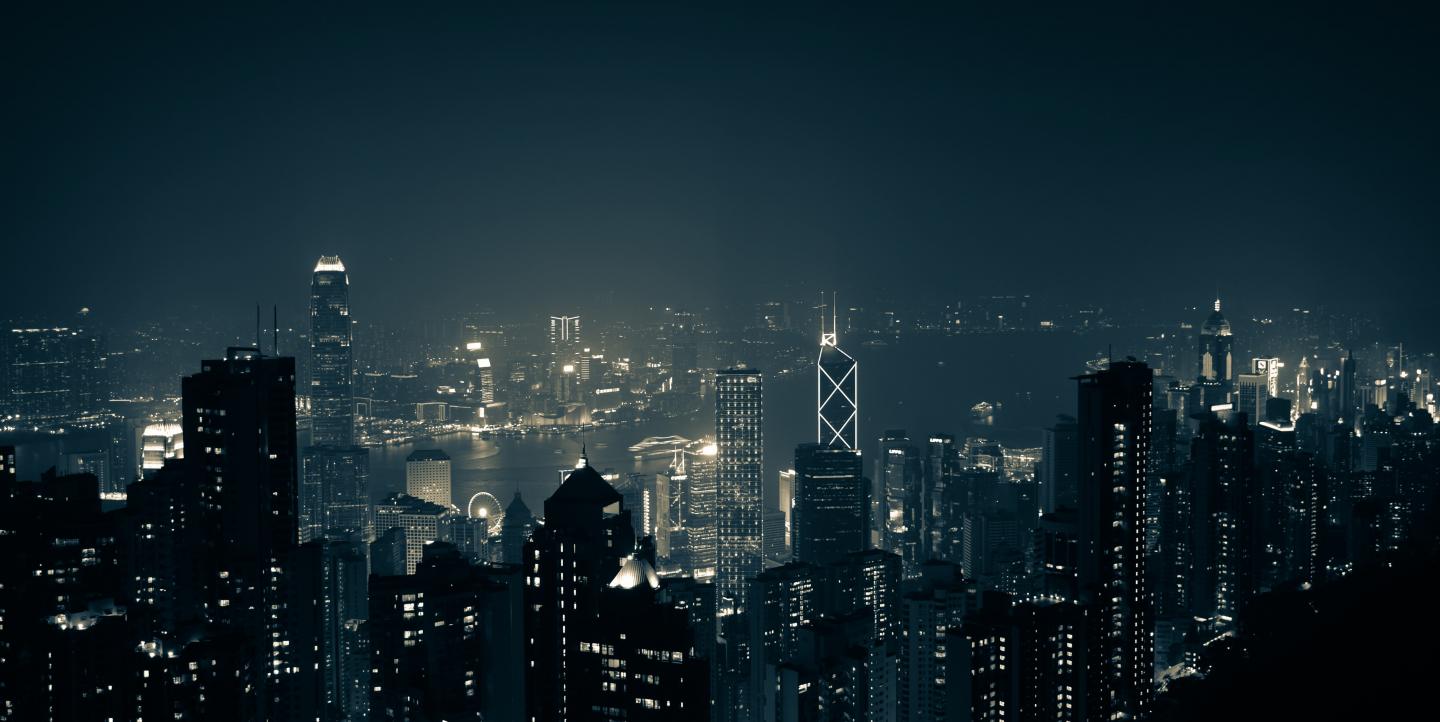La skyline de Hong Kong, de nuit