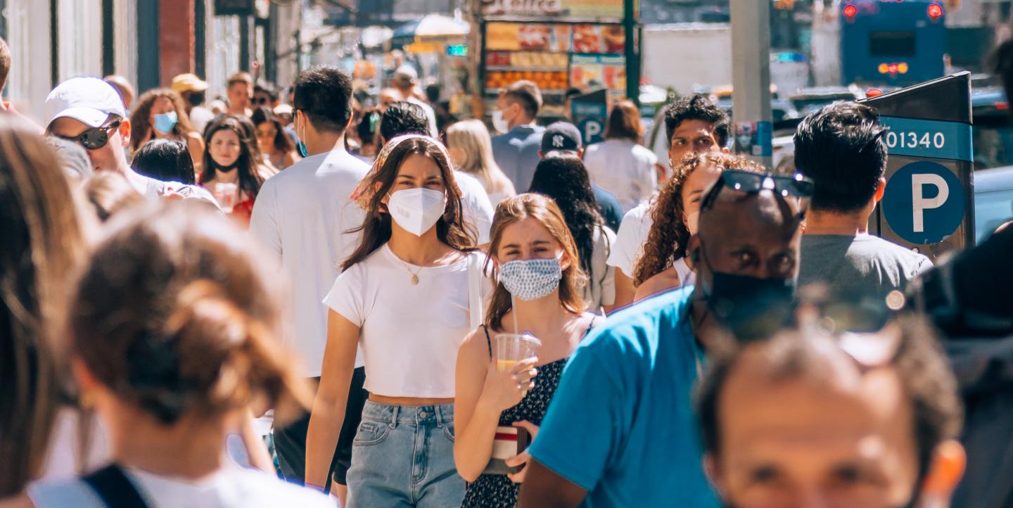 People walking with face masks in New York. 