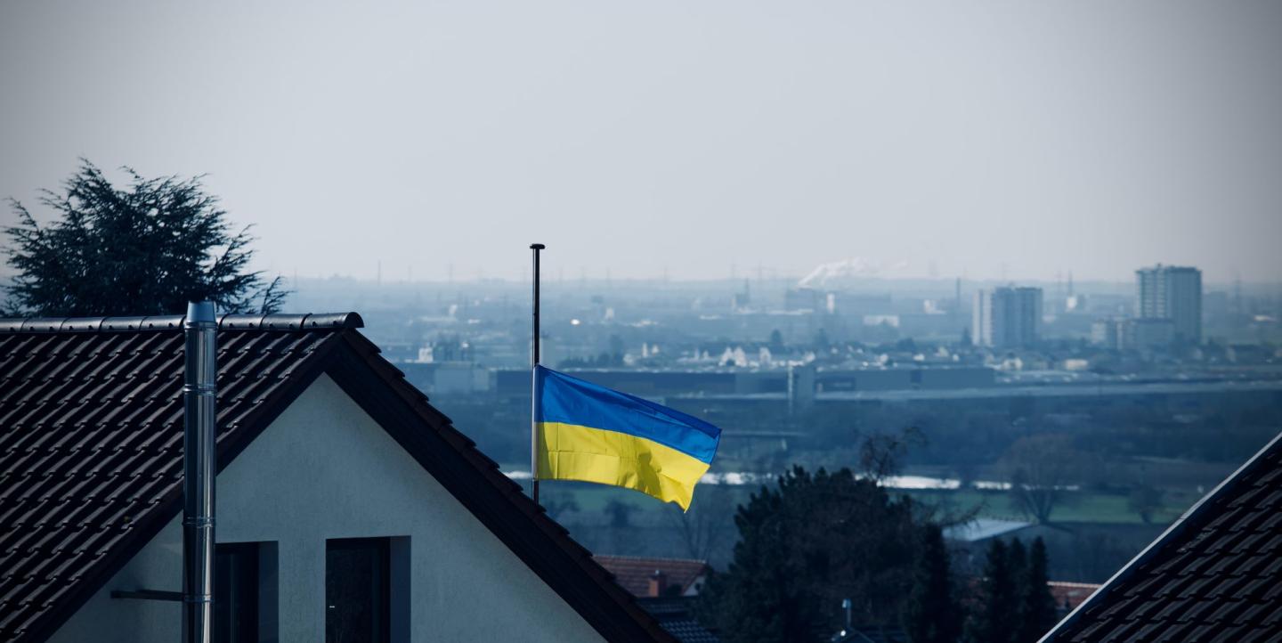 Ukraine flag at half-mast