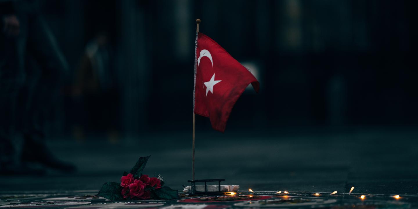 Turkish flag on a black background