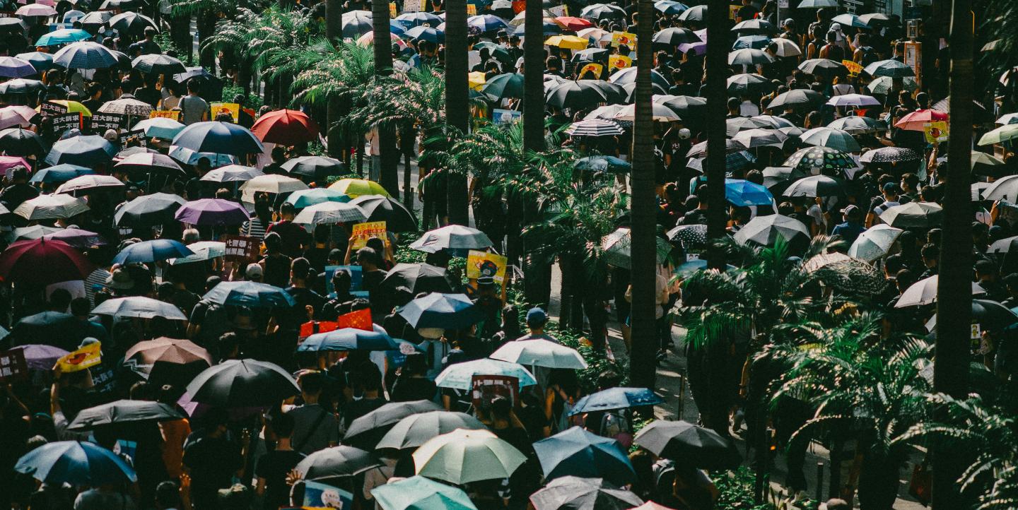 Protesters with umbrellas in Hong Kong