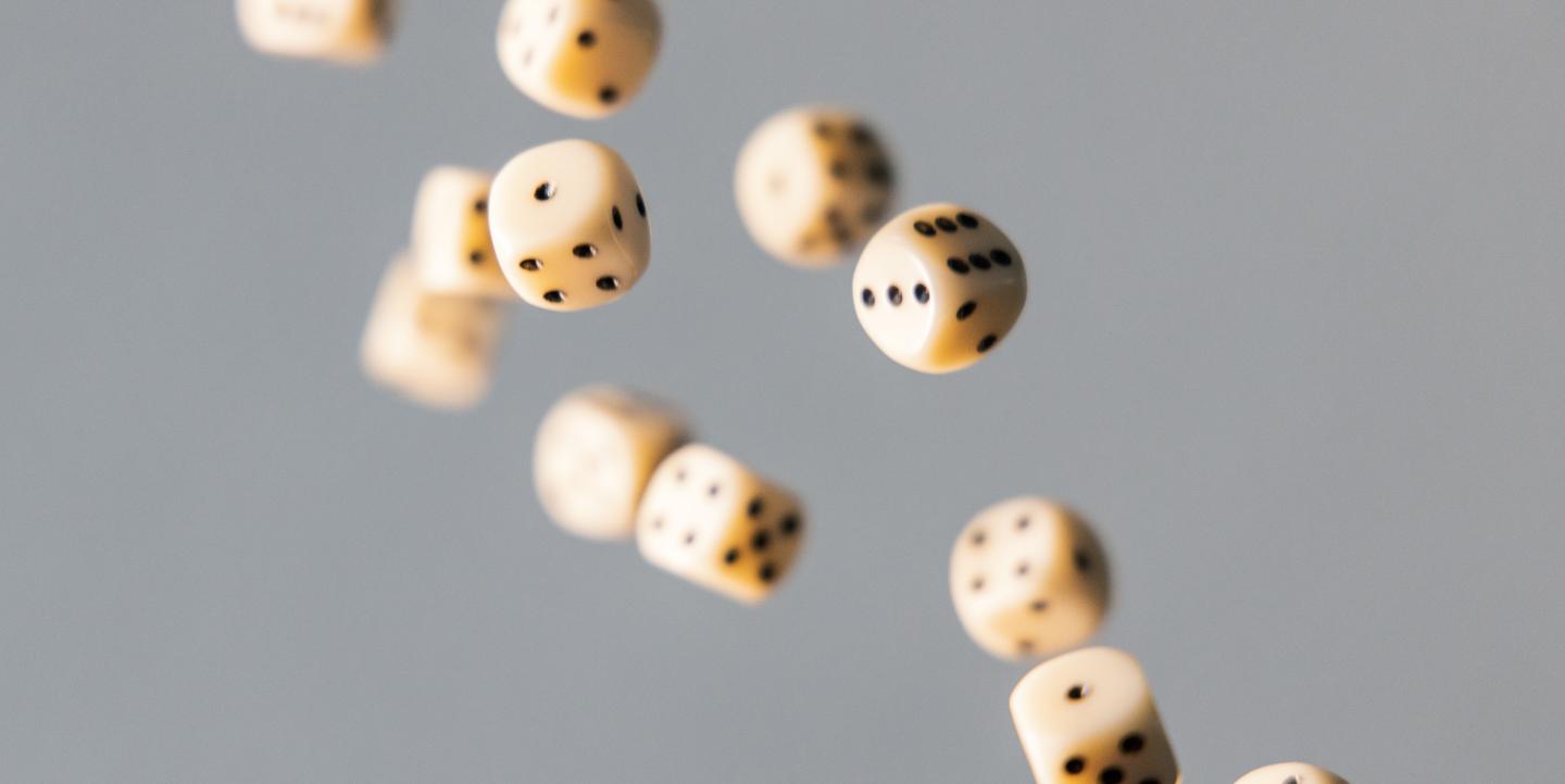Multiple dice in mid-air