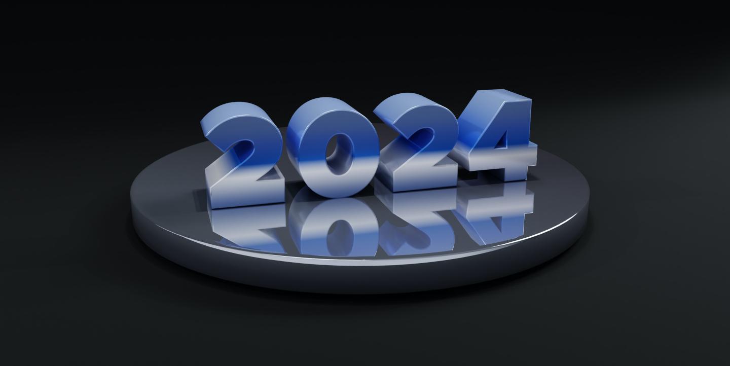 2024 on top of a metal stand
