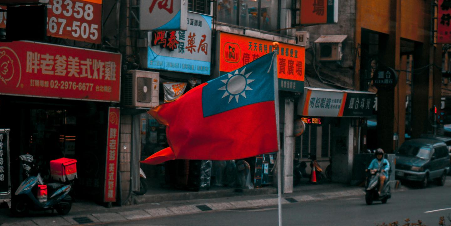 Taiwan's flag on a city street