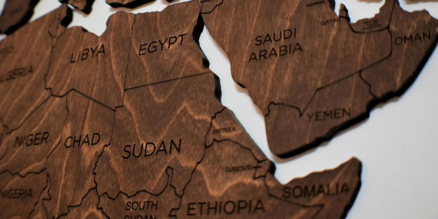 Mapa de Medio Oriente con Yemen en el centro