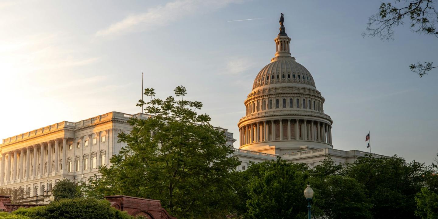 US capitol at sunset