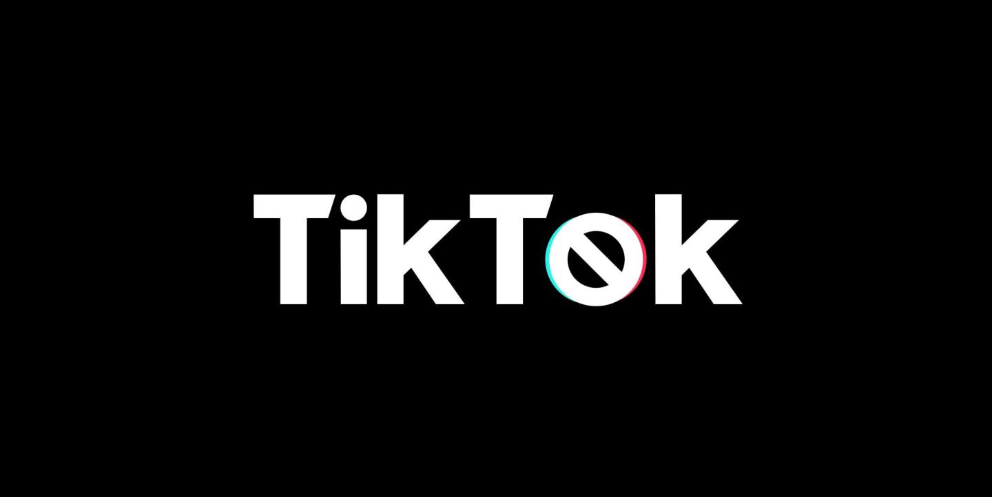 Logo de TikTok con la "o" tachada como el símbolo de prohibición
