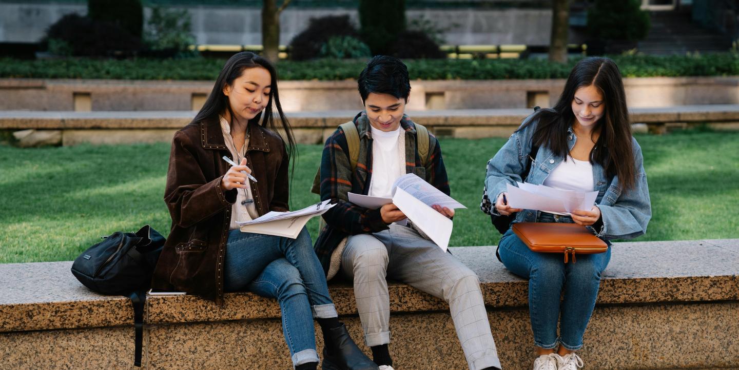 Students sitting outside and studying.