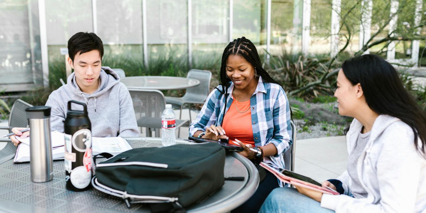 Students outside talking