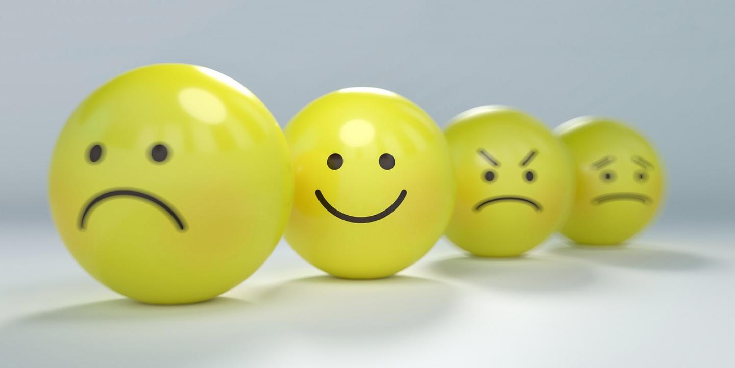 Smiley, sad, angry faces