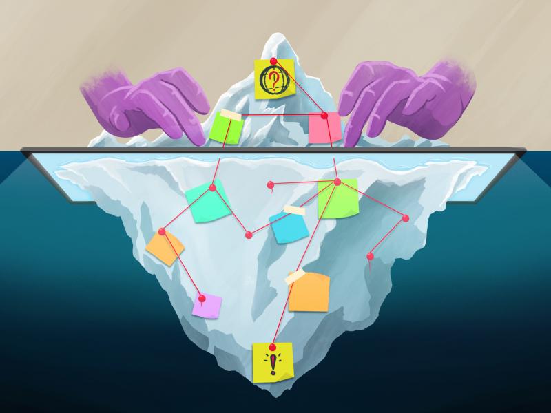 Ilustración que muestra la punta de un iceberg como metáfora para encontrar datos más profundos
