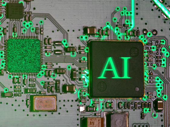 Glowing ai chip on a circuit board