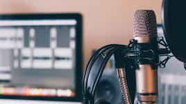 Microphone, headphones and audio editing software