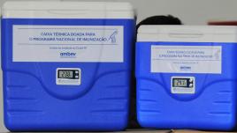 Two coolers that contain COVID-19 vaccines in Brazil
