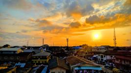 A skyline view of Lagos, Nigeria during a sunset