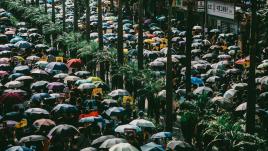 Manifestantes con paraguas en Hong Kong