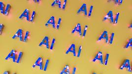 Lettres AI (IA en français) en bleu sur fond jaune 