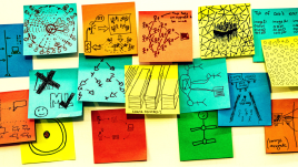 Several sticky notes depicting AI on a board