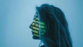 Woman with data on face